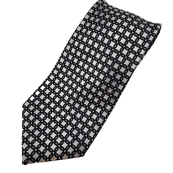 Pierre Cardin Silk Necktie Black and Silver Geometric - Like New - Picture 1 of 4